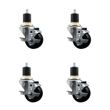 Service Caster 3'' Soft Rubber Swivel 1-7/8'' Expanding Stem Caster Set with Brake, 4PK SCC-EX20S314-SRS-TLB-178-4
